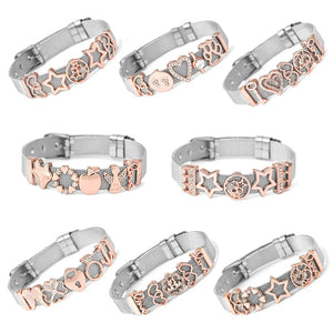 Stainless Steel Mesh Bracelet Set with Footprint Charm Beads