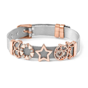 Stainless Steel Mesh Bracelet Set with Love Mom Charm Beads