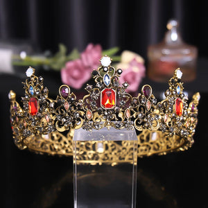 Vintage Baroque Red Crystal Wedding Hair Accessories Tiara Crown