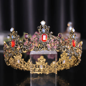 Vintage Baroque Red Crystal Wedding Hair Accessories Tiara Crown