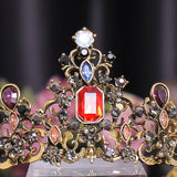 Vintage Baroque Red Crystal Wedding Hair Accessories Tiara Crown