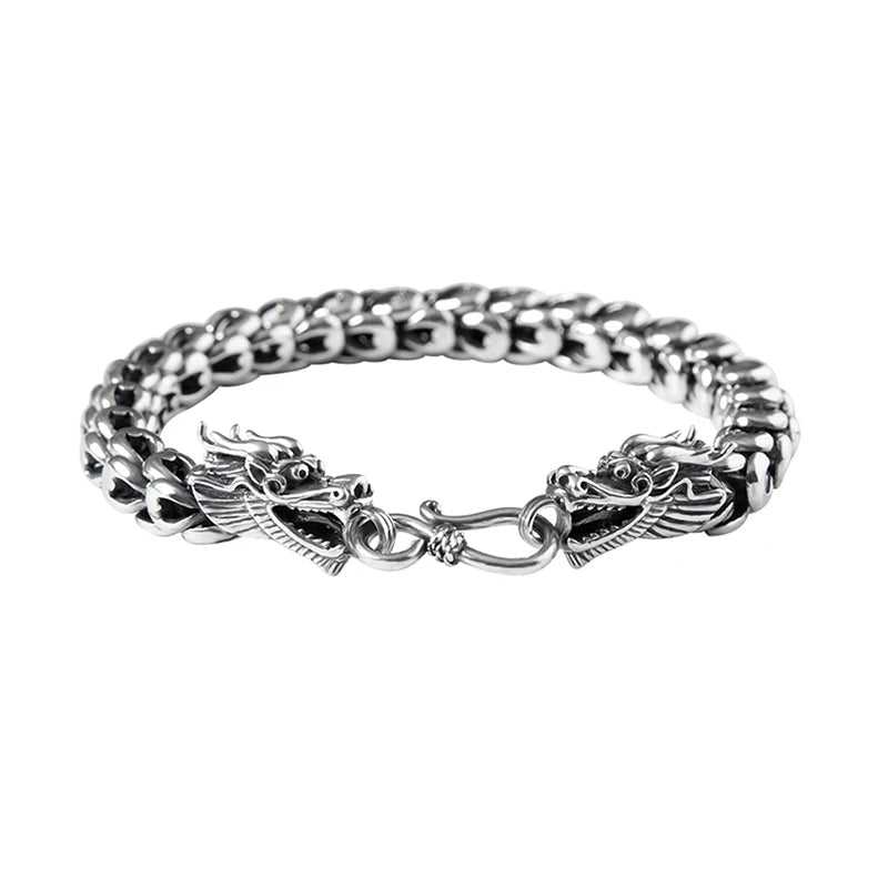 Vintage Silver Dragon Head Bracelet for Men