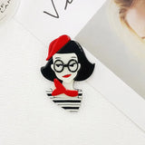 Red Hat Girl Acrylic Brooches Cartoon Badges Lapel Pins Jewelry