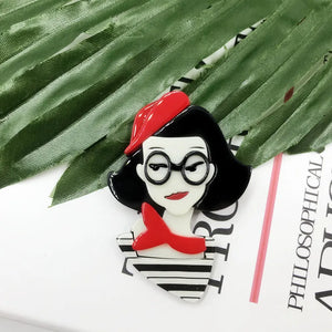 Red Hat Girl Acrylic Brooches Cartoon Badges Lapel Pins Jewelry