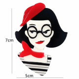 Red Hat Girl Acrylic Brooches Cartoon Badges Lapel Pins Jewelry