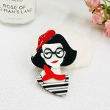 Red Hat Girl Acrylic Brooches Cartoon Badges Lapel Pins Jewelry