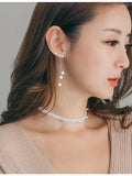 Zircon Long Shell Pearl Stud Earrings 925 Sterling Silver