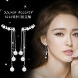 Zircon Long Shell Pearl Stud Earrings 925 Sterling Silver