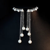 Zircon Long Shell Pearl Stud Earrings 925 Sterling Silver