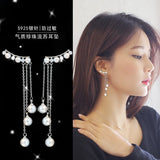 Zircon Long Shell Pearl Stud Earrings 925 Sterling Silver