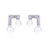 925 Sterling Silver Clear Zircon Note Stud Earrings