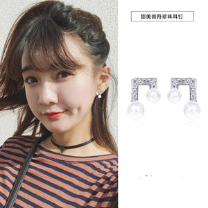 925 Sterling Silver Clear Zircon Note Stud Earrings