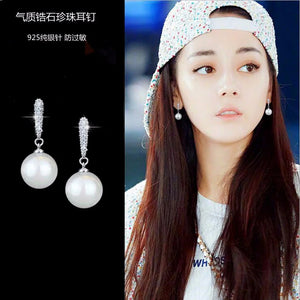 Zircon Earrings 925 Silver Shell Pearl Studs