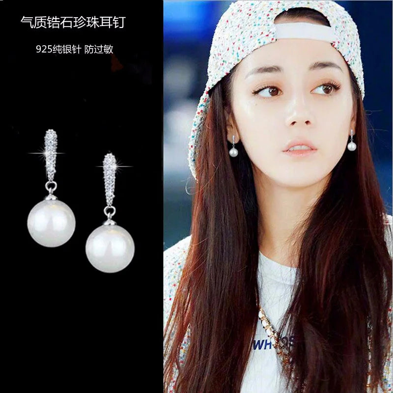 Zircon Earrings 925 Silver Shell Pearl Studs