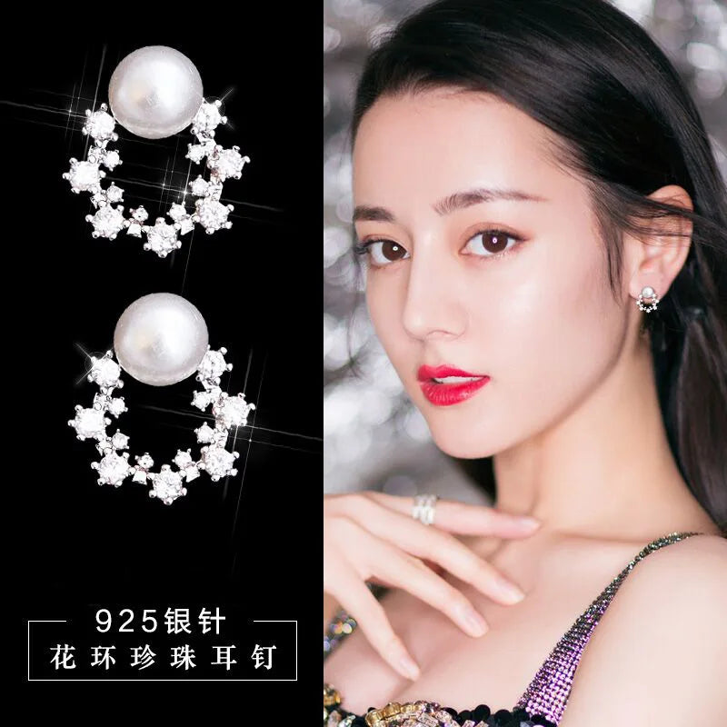Clear Zircon Earrings 925 Sterling Silver Studs for Women
