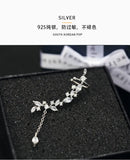 Clear Zircon Stud Earrings 925 Silver Leaves Wedding Jewelry