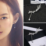 Clear Zircon Stud Earrings 925 Silver Leaves Wedding Jewelry