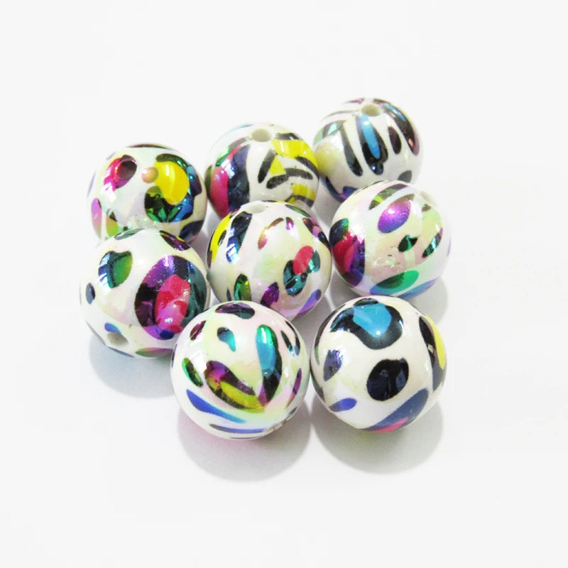 20mm 100pcs/bag Leopard Printed Beads UV&AB Plated