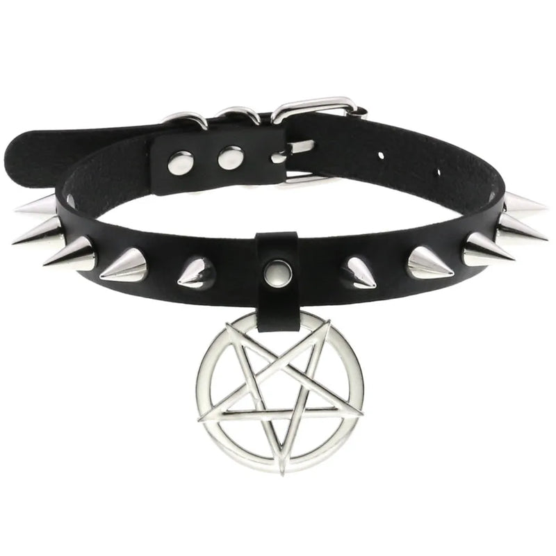 Women Goth Leather Collar Harness Punk Rock Pendant Choker