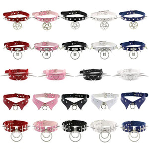 Women Goth Leather Collar Harness Punk Rock Pendant Choker