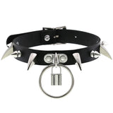 Women Goth Leather Collar Harness Punk Rock Pendant Choker