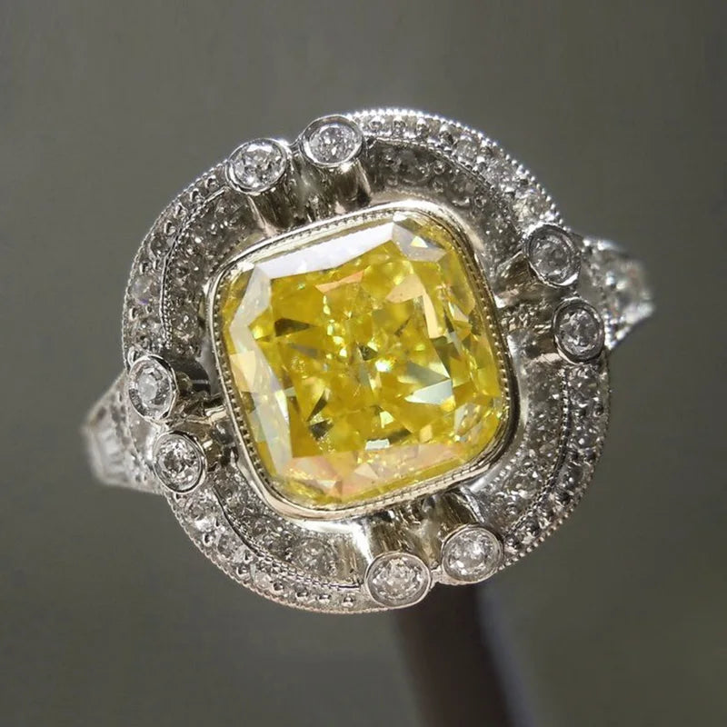 Yellow Cubic Zircon Ethnic Engagement Wedding Ring for Female