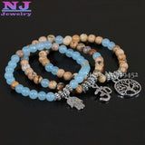 6mm Yoga Set Om Hamsa Hand Bracelet Tree of Life Healing Stone Stackable