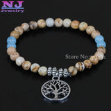6mm Yoga Set Om Hamsa Hand Bracelet Tree of Life Healing Stone Stackable