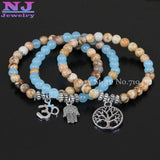 6mm Yoga Set Om Hamsa Hand Bracelet Tree of Life Healing Stone Stackable