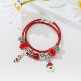 Xmas Red Leather Charm Bracelet With Santa Claus Pendants DIY Bracelet