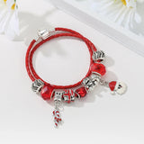 Xmas Red Leather Charm Bracelet With Santa Claus Pendants DIY Bracelet