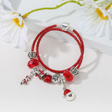 Xmas Red Leather Charm Bracelet With Santa Claus Pendants DIY Bracelet