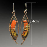 Vintage Yellow Orange Stone Earrings Red Bronze Dangle Earrings
