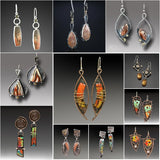 Vintage Red Bronze Stone Earrings for Women