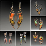 Vintage Yellow Orange Stone Earrings Red Bronze Dangle Earrings