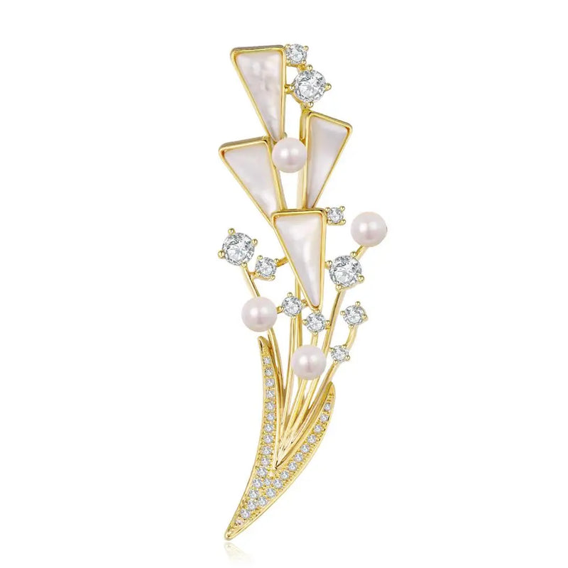 Zircon Floral Women Brooch Pins with Natural Pearl