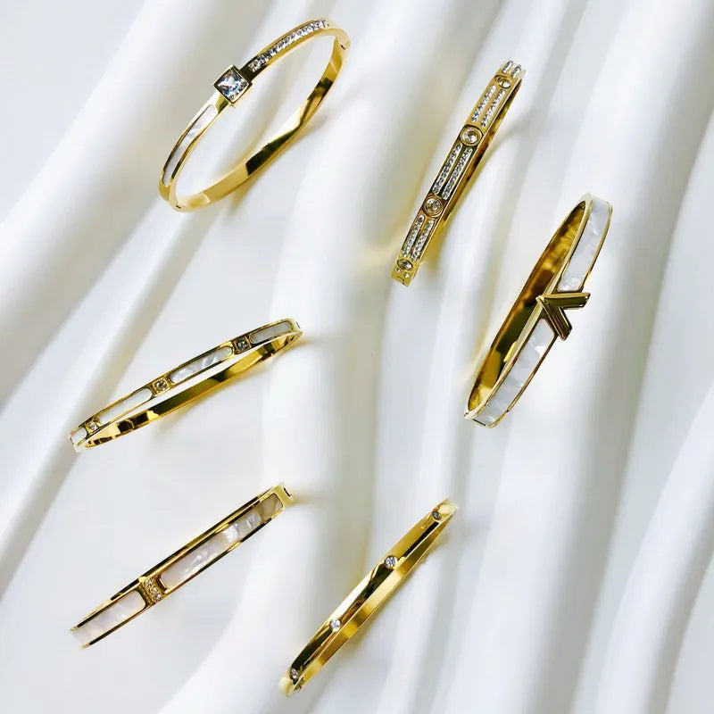 Zircon Inlaid Bracelets - Silver Stainless Steel Waterproof Jewelry