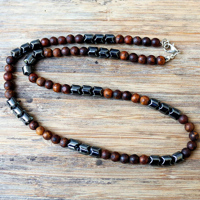 Men's Hematite & Brown Stone Beads Necklace