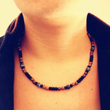 Men's Stone & Wood Beads Necklace with Magnetic Clasp