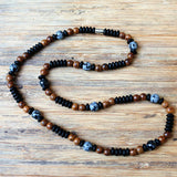 Men's Stone & Wood Beads Necklace with Magnetic Clasp