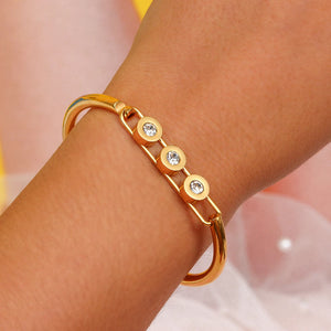 Round Zircon Paved Stainless Steel Bangles - Women's Fine Polished Bracelets