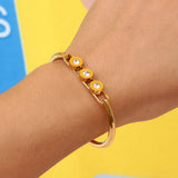 Round Zircon Paved Stainless Steel Bangles - Women's Fine Polished Bracelets