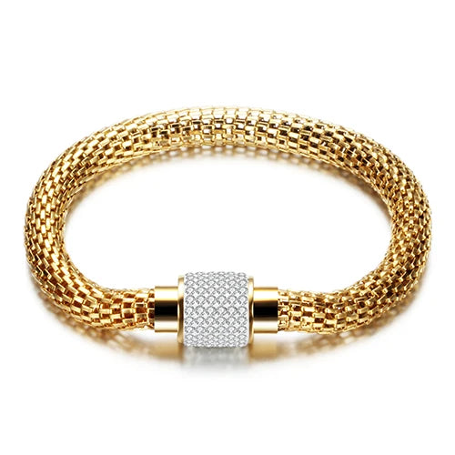 Rhinestone Charm Bracelet Stainless Steel Crystal Bangle
