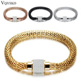Rhinestone Charm Bracelet Stainless Steel Crystal Bangle