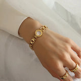 Stainless Steel Roman Number Bangle Bracelet with Mother-of-pearl
