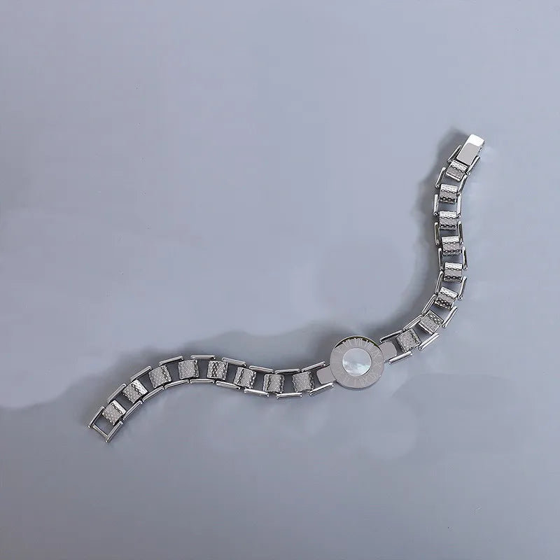 Stainless Steel Roman Number Bangle Bracelet with Mother-of-pearl