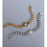 Stainless Steel Roman Number Bangle Bracelet with Mother-of-pearl