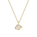 Diamond Space Planet Pearl Pendant Necklace Female Collarbone Chain