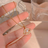 Diamond Space Planet Pearl Pendant Necklace Female Collarbone Chain