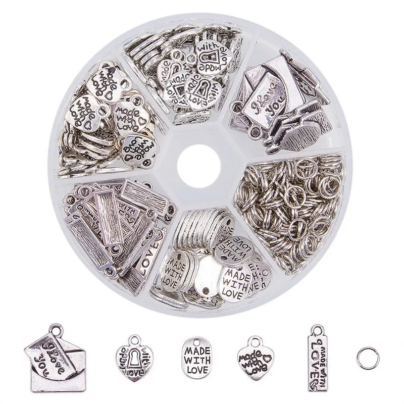 Assorted Tibetan Silver Charms Rings Set for DIY Bracelets Pendants Necklaces